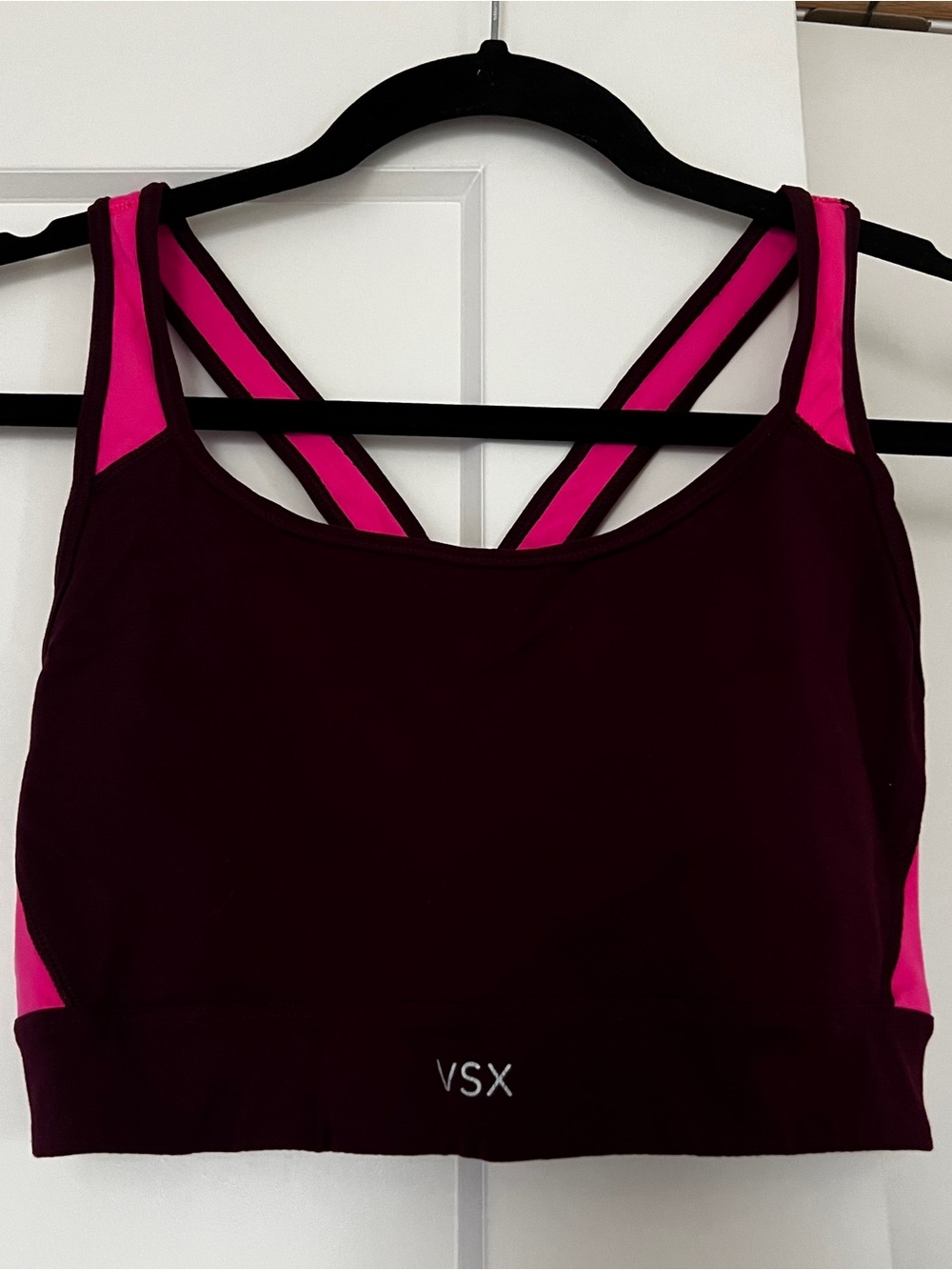 Victoria's Secret VSX Burgundy & Hot Pink Strappy Sports Bra